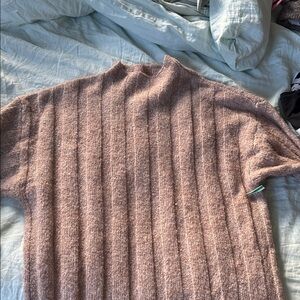 Topshop Sweater Dress Oversized Wide Rib Knit Funnel Neck Mini Mushroom Brown M